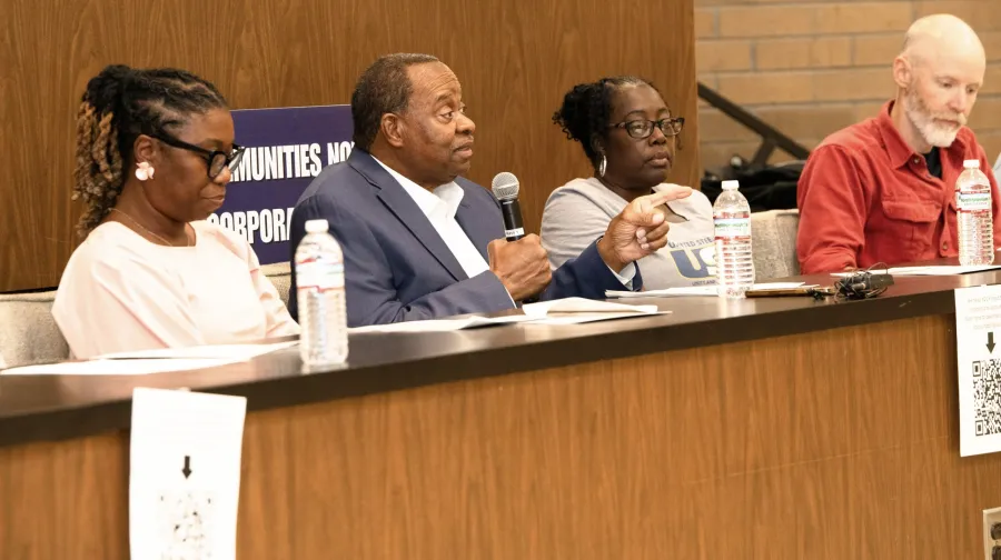 From left to right, State Senator Charlene Oliver, State Rep. Yusef Hakeem, USW 15120 Presidet and CALC recording secretary Carla Leslie, and CALC President Geoffrey Meldahl